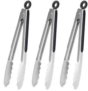 Stainless Steel Kitchen Tongs 9-Inch Cooking Tongs, Set of 3 Stainless Steel Kitchen Tongs 9-Inch Cooking Tongs, Set of 3