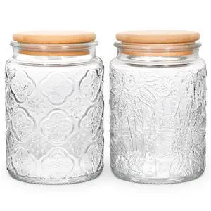 Vintage Glass Jar with Lid, 24oz Food Storage Containers Mason Jars, 2 Pack Vintage Glass Jar with Lid, 24oz Food Storage Containers Mason Jars, 2 Pack