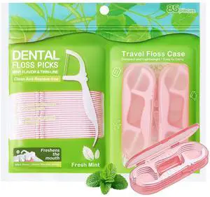 Dual - Line Dental Flossers 85 Count, Mint Floss Picks with 2 Travel Case Dual - Line Dental Flossers 85 Count, Mint Floss Picks with 2 Travel Case