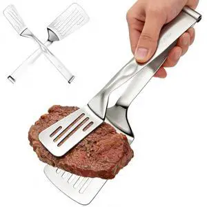 Durable 304 Stainless Steel Spatula Tongs, Rust-Proof 2-in-1 Cooking Tongs for High Heat, Solid One-Piece Design Food Turner, Professional Kitchen Essential Durable 304 Stainless Steel Spatula Tongs, Rust-Proof 2-in-1 Cooking Tongs for High Heat, Solid One-Piece Design Food Turner, Professional Kitchen Essential