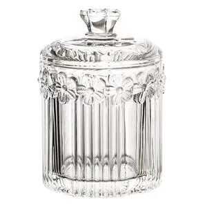 Floral Crystal Glass Relief Flower Candy Dish Swab Box Storage Jar with Lid, 5x3.5 inches, 8 oz, 1 Count Floral Crystal Glass Relief Flower Candy Dish Swab Box Storage Jar with Lid, 5x3.5 inches, 8 oz, 1 Count