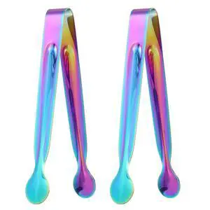 2pcs Serving Tongs, 5.9 Inch Stainless Steel Kitchen Tongs Cooking Utensils for Salad, Ice, Bread, Fruit, Barbecue, Rainbow 2pcs Serving Tongs, 5.9 Inch Stainless Steel Kitchen Tongs Cooking Utensils for Salad, Ice, Bread, Fruit, Barbecue, Rainbow
