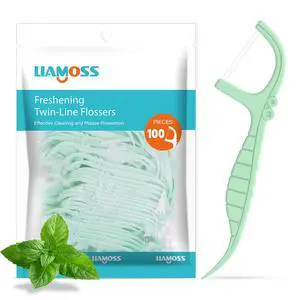 Twin-Line Dental Flossers,100 Count Mint Flavor Dental Floss Picks,LIAMOSS Dual Action for Super Cleanup Teeth in Less Than Two Minutes,Unbreakable & No-Shred Toothpicks Sticks Twin-Line Dental Flossers,100 Count Mint Flavor Dental Floss Picks,LIAMOSS Dual Action for Super Cleanup Teeth in Less Than Two Minutes,Unbreakable & No-Shred Toothpicks Sticks