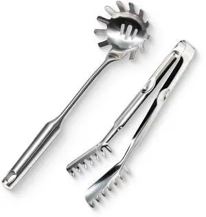 Spaghetti Spoon & Pasta Tongs Set, 2-Piece Stainless Steel Pasta Server Spaghetti Spoon & Pasta Tongs Set, 2-Piece Stainless Steel Pasta Server
