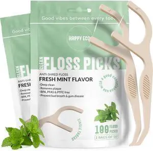 Dental Floss Picks for Teeth (100ct) - Single Thread Tooth Picks Flossers for Adults, Toothpicks Floss, Vegan Corn-Straw Handle, Shred-Resistant String for Interdental Oral Care & Gum Health, Mint Dental Floss Picks for Teeth (100ct) - Single Thread Tooth Picks Flossers for Adults, Toothpicks Floss, Vegan Corn-Straw Handle, Shred-Resistant String for Interdental Oral Care & Gum Health, Mint