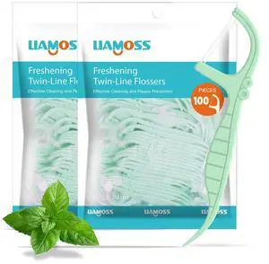 Mint Dental Flossers,200 Count Twin Line Floss Picks,LIAMOSS Professional Clean Travel Floss,Extra Strong Toothpicks Sticks,Dual Action Super Clean Teeth,Fight Tooth Decay(Mint,2Pack) Mint Dental Flossers,200 Count Twin Line Floss Picks,LIAMOSS Professional Clean Travel Floss,Extra Strong Toothpicks Sticks,Dual Action Super Clean Teeth,Fight Tooth Decay(Mint,2Pack)