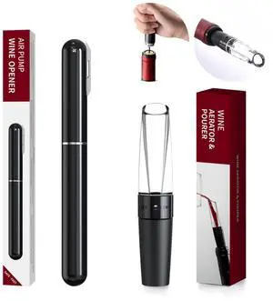 Air Pump Wine Bottle Opener & Wine Aerator Pourer Set, Air Pressure Pop Wine Opener Corkscrew Cork Remover Foil Cutter Portable Handheld, Decanter Aerating Spout, Ouvre Bouteille de Vin Air Pump Wine Bottle Opener & Wine Aerator Pourer Set, Air Pressure Pop Wine Opener Corkscrew Cork Remover Foil Cutter Portable Handheld, Decanter Aerating Spout, Ouvre Bouteille de Vin