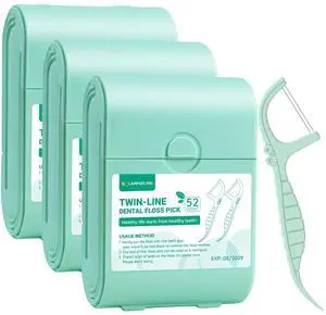 Travel Dental Floss Picks, 3 Cases with 156 Count Mint Flavor Twin-Line Dental Flosser, Portable Floss Case, Portable Floss Dispenser, Travel Floss Sticks for Adults (Green) Travel Dental Floss Picks, 3 Cases with 156 Count Mint Flavor Twin-Line Dental Flosser, Portable Floss Case, Portable Floss Dispenser, Travel Floss Sticks for Adults (Green)