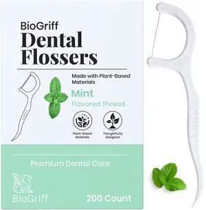 Eco-Friendly Dental Floss Picks, 200 Count Bulk Pack Made with Biodegradable Corn Starch, Plant-Based, Mint Flavored, Sustainable Oral Care Eco-Friendly Dental Floss Picks, 200 Count Bulk Pack Made with Biodegradable Corn Starch, Plant-Based, Mint Flavored, Sustainable Oral Care