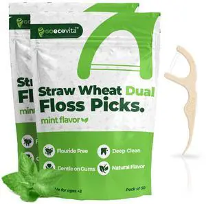 Dual Thread Dental Floss Picks - Straw Wheat Flossers | Thin & Shred-Resistant Thread for Tight Gaps | Dental Flossers for Adults | Gentle on Gums & Teeth (100 Pack, Mint) Dual Thread Dental Floss Picks - Straw Wheat Flossers | Thin & Shred-Resistant Thread for Tight Gaps | Dental Flossers for Adults | Gentle on Gums & Teeth (100 Pack, Mint)