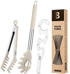 Silicone Spaghetti Spoon & Pasta Tong With Pasta Measurer, 3 Pack of Non-Stick Stainless Steel Handle Pasta Fork Set with Teeth, Food Clip for Easy Serving of Noodles (KHAKI) Silicone Spaghetti Spoon & Pasta Tong With Pasta Measurer, 3 Pack of Non-Stick Stainless Steel Handle Pasta Fork Set with Teeth, Food Clip for Easy Serving of Noodles (KHAKI)