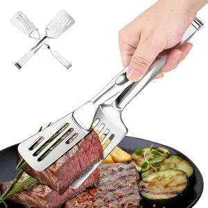 2-in-1 Spatula Tongs, 11.8 Inch 304 Stainless Steel Kitchen Tongs for 12 Inch Cooking Use, Detachable Metal Tongs with Oil Drain Holes for Grilling Frying Steak 2-in-1 Spatula Tongs, 11.8 Inch 304 Stainless Steel Kitchen Tongs for 12 Inch Cooking Use, Detachable Metal Tongs with Oil Drain Holes for Grilling Frying Steak
