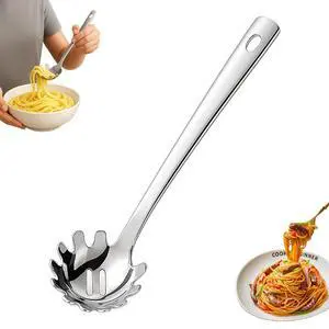 Stainless Steel Pasta Spoon with Teeth Pasta Server & Spaghetti Spoon with Drain Holes for Noodles, Pasta, Cooking & Serving (Silver) Stainless Steel Pasta Spoon with Teeth Pasta Server & Spaghetti Spoon with Drain Holes for Noodles, Pasta, Cooking & Serving (Silver)