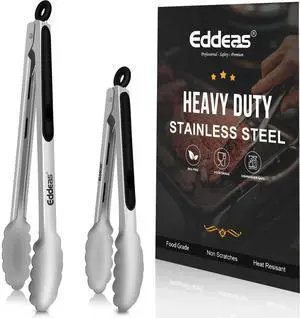 Kitchen Tongs - 9" and 12" Tongs for cooking, Heat Resistant 600 Degrees Stainless Steel Metal Tong and Non-Slip Handle - Perfect for Cooking, Salad and BBQ, Set of 2 Kitchen Tongs - 9" and 12" Tongs for cooking, Heat Resistant 600 Degrees Stainless Steel Metal Tong and Non-Slip Handle - Perfect for Cooking, Salad and BBQ, Set of 2