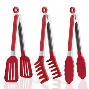 3-Pack Kitchen Tongs for Cooking with Silicone Tip,9 Inch,Red 3-Pack Kitchen Tongs for Cooking with Silicone Tip,9 Inch,Red