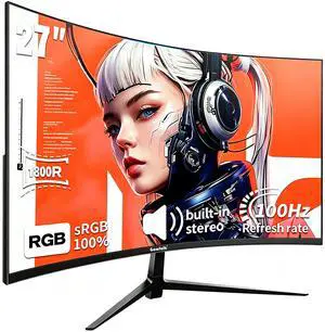 Gawfolk 27-Inch Curved Gaming Monitor, 100Hz FHD 1080P, Bezel-less 1800R, Built-in Speakers, FreeSync & G-Sync Compatible, Wall Mountable, DP/HDMI, Black Gawfolk 27-Inch Curved Gaming Monitor, 100Hz FHD 1080P, Bezel-less 1800R, Built-in Speakers, FreeSync & G-Sync Compatible, Wall Mountable, DP/HDMI, Black