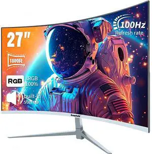 GAWFOLK 27" FHD 100Hz 1800R Curved White Gaming Monitor, Business w/ Speakers, VESA GAWFOLK 27" FHD 100Hz 1800R Curved White Gaming Monitor, Business w/ Speakers, VESA