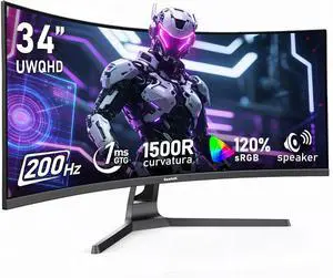 GAWFOLK 34" Gaming Monitor 21:9 UW 3440x1440P(Quasi 4K) 200Hz 1500R Curved PC Monitor, Speakers, FreeSync/G-Sync, 1ms, PIP/PBP, DP/HDMI, VESA Mount. GAWFOLK 34" Gaming Monitor 21:9 UW 3440x1440P(Quasi 4K) 200Hz 1500R Curved PC Monitor, Speakers, FreeSync/G-Sync, 1ms, PIP/PBP, DP/HDMI, VESA Mount.