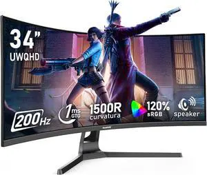GAWFOLK 34" Gaming Monitor 21:9 UW 3440x1440P(Quasi 4K) 200Hz 1500R Curved PC Monitor, Speakers, FreeSync/G-Sync, 1ms, PIP/PBP, DP/HDMI, VESA Mount. GAWFOLK 34" Gaming Monitor 21:9 UW 3440x1440P(Quasi 4K) 200Hz 1500R Curved PC Monitor, Speakers, FreeSync/G-Sync, 1ms, PIP/PBP, DP/HDMI, VESA Mount.