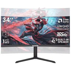 GAWFOLK 34" Gaming monitor Ultrawide UWQHD 2K 1440P (Quasi 4K) 165Hz with AMD FreeSync & G-Sync 1ms 3800R Curved PC Monitor,DP&HDMI, VESA, HDR10,PIP/PBP,with Built-in Speakers GAWFOLK 34" Gaming monitor Ultrawide UWQHD 2K 1440P (Quasi 4K) 165Hz with AMD FreeSync & G-Sync 1ms 3800R Curved PC Monitor,DP&HDMI, VESA, HDR10,PIP/PBP,with Built-in Speakers