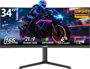 GAWFOLK 34" Gaming monitor Ultrawide UWQHD 2K 1440P (Quasi 4K) 165Hz with AMD FreeSync & G-Sync 1ms 3800R Curved PC Monitor,DP&HDMI, VESA, HDR10,PIP/PBP,with Built-in Speakers GAWFOLK 34" Gaming monitor Ultrawide UWQHD 2K 1440P (Quasi 4K) 165Hz with AMD FreeSync & G-Sync 1ms 3800R Curved PC Monitor,DP&HDMI, VESA, HDR10,PIP/PBP,with Built-in Speakers