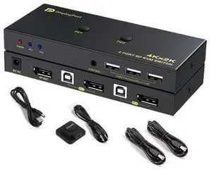 DisplayPort KVM Switch 2 Port, KVM Switch DisplayPort for 2 Computers Sharing 1 Monitor and 3 USB Devices, Support 4K @60Hz, 2K(2560X1440) @120Hz, with Extended Control Switch and 2 USB Cables DisplayPort KVM Switch 2 Port, KVM Switch DisplayPort for 2 Computers Sharing 1 Monitor and 3 USB Devices, Support 4K @60Hz, 2K(2560X1440) @120Hz, with Extended Control Switch and 2 USB Cables