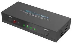 4 x 1 Optical SPDIF Switch Digital Audio Input 4 Port TOSLINK Switcher Box Selector with IR Control Power Adapter 4 x 1 Optical SPDIF Switch Digital Audio Input 4 Port TOSLINK Switcher Box Selector with IR Control Power Adapter