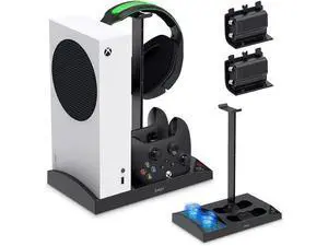 Upgraded Cooling Stand for Xbox Series S Console with Controller Charging Station - Dual Powerful Cooling Fan & Controller Charger Dock with 2 x 1400mAh Rechargeable Batteries, Headset Holder for XSS Upgraded Cooling Stand for Xbox Series S Console with Controller Charging Station - Dual Powerful Cooling Fan & Controller Charger Dock with 2 x 1400mAh Rechargeable Batteries, Headset Holder for XSS