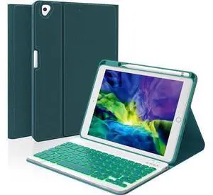 Keyboard Case For iPad 10.2 inch 9th 8th 7th 2021/2020/2019, iPad Pro 10.5 inch/iPad Air 3 10.5, Backlit 7 Colors Wireless Detachable Keyboard with Protective Cover with Pen Holder Dark Green Keyboard Case For iPad 10.2 inch 9th 8th 7th 2021/2020/2019, iPad Pro 10.5 inch/iPad Air 3 10.5, Backlit 7 Colors Wireless Detachable Keyboard with Protective Cover with Pen Holder Dark Green