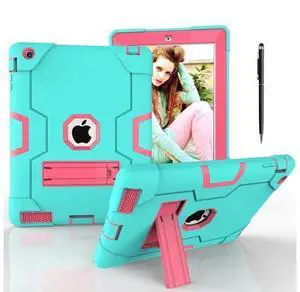 Bonaever Case for iPad 2, iPad 3, iPad 4 with Kickstand, Heavy Duty Shockproof Protective Cover with Stylus Pen Mint Green Bonaever Case for iPad 2, iPad 3, iPad 4 with Kickstand, Heavy Duty Shockproof Protective Cover with Stylus Pen Mint Green