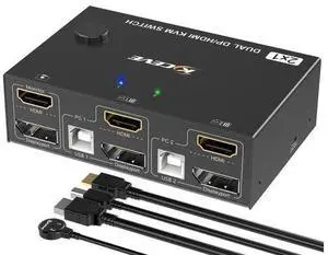 Dual Monitor KVM Switch HDMI and DP 2 Port 4K@60Hz,HDMI DP Extended Display Switcher for 2 Computers Share 2 Monitors(1 DP and 1 HDMI Port) with 4 USB 2.0 Hub,Desktop Controller and USB HDMI DP Cables Dual Monitor KVM Switch HDMI and DP 2 Port 4K@60Hz,HDMI DP Extended Display Switcher for 2 Computers Share 2 Monitors(1 DP and 1 HDMI Port) with 4 USB 2.0 Hub,Desktop Controller and USB HDMI DP Cables