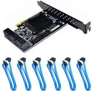 8 Ports SATA 3.0 to PCIe Expansion Card Adapter Converter with 6 SATA Cables Low Profile Bracket Boot As System Disk for Marvell 88SE9215 Chip with Heat Sink HDD (6*Blue 90 °Cable) 8 Ports SATA 3.0 to PCIe Expansion Card Adapter Converter with 6 SATA Cables Low Profile Bracket Boot As System Disk for Marvell 88SE9215 Chip with Heat Sink HDD (6*Blue 90 °Cable)