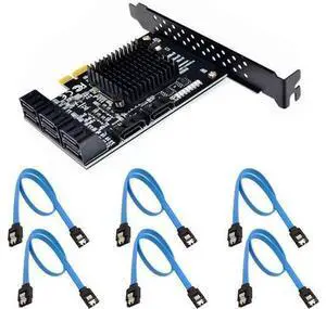 8 Ports SATA 3.0 to PCIe Expansion Card Adapter Converter with 6 SATA Cables Low Profile Bracket Boot As System Disk for Marvell 88SE9215 Chip with Heat Sink HDD (6*Blue Straight Cable) 8 Ports SATA 3.0 to PCIe Expansion Card Adapter Converter with 6 SATA Cables Low Profile Bracket Boot As System Disk for Marvell 88SE9215 Chip with Heat Sink HDD (6*Blue Straight Cable)