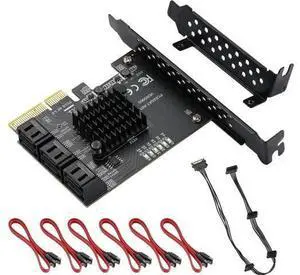 YABOANG SATA X4 Karte 6 Port Erweiterungskarte, PCIe to Controller Expansion Card, 6Gbps PCIe Card with 6 SATA Cables, ASM1166 6-Port-Chip, Integrated Adapter Converter for Desktop PC YABOANG SATA X4 Karte 6 Port Erweiterungskarte, PCIe to Controller Expansion Card, 6Gbps PCIe Card with 6 SATA Cables, ASM1166 6-Port-Chip, Integrated Adapter Converter for Desktop PC