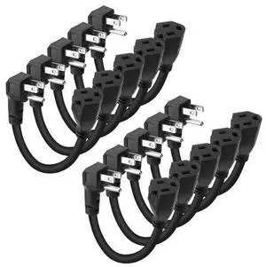 8 Inch Short Power Extension Cord 10Pack,90-Degree Low Profile Flat Plug 3-Prong Male to Female Heavy Duty Grounded Power Extension Cable Outlet Saver Socket Adapter, ETL Listed, 16AWG, SJTW 13A 1625W 8 Inch Short Power Extension Cord 10Pack,90-Degree Low Profile Flat Plug 3-Prong Male to Female Heavy Duty Grounded Power Extension Cable Outlet Saver Socket Adapter, ETL Listed, 16AWG, SJTW 13A 1625W
