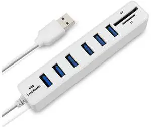 USB Hub 6 Port Expander Adapter USB 2.0 Hub Multi USB Splitter 2.0 Hub USB-Hub SD/TF Card Reader for PC, White USB Hub 6 Port Expander Adapter USB 2.0 Hub Multi USB Splitter 2.0 Hub USB-Hub SD/TF Card Reader for PC, White