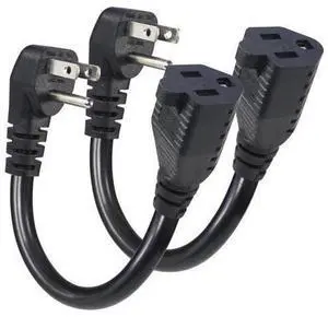Short Power Exteon Cord - Low Profile Wall Head 6 Inch 14AWG/3C SJTW Heavy Duty Exteon Cable for Indoor/Outdoor, 90-Degree Flat Plug 15A/125V 1875W NEMA 5-15P to NEMA 5-15R, Black 2-Pack Short Power Exteon Cord - Low Profile Wall Head 6 Inch 14AWG/3C SJTW Heavy Duty Exteon Cable for Indoor/Outdoor, 90-Degree Flat Plug 15A/125V 1875W NEMA 5-15P to NEMA 5-15R, Black 2-Pack