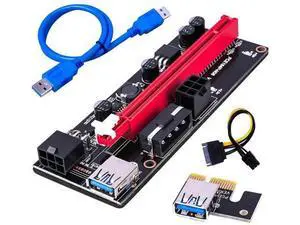 Ver009S USB 3.0 PCIe 1X to 16X Riser Card Adapter SATA 15Pin to 6Pin Power Cable Ver009S USB 3.0 PCIe 1X to 16X Riser Card Adapter SATA 15Pin to 6Pin Power Cable