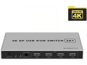 4K Dual-port DP USB KVM 2x1 Displayport KVM Switch 2 in 1 out 4K 60Hz 2-Port DP 1.4 USB KVM Switch Support Mouse Keyboad Printer(USB Power cable) (4K) 4K Dual-port DP USB KVM 2x1 Displayport KVM Switch 2 in 1 out 4K 60Hz 2-Port DP 1.4 USB KVM Switch Support Mouse Keyboad Printer(USB Power cable) (4K)