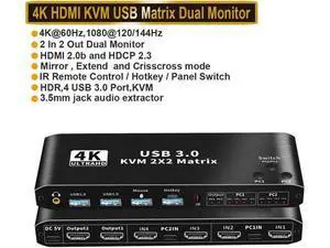 wusu 4K 60Hz KVM Switch Matrix HDMI 2 Port Dual Monitor HDMI KVM Switch USB 3.0 KVM Switch Keyboard Mouse Switcher Box for 2 computer 2 monitor wusu 4K 60Hz KVM Switch Matrix HDMI 2 Port Dual Monitor HDMI KVM Switch USB 3.0 KVM Switch Keyboard Mouse Switcher Box for 2 computer 2 monitor
