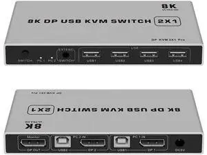 JAENFONG 8K Dual-port DP USB KVM Displayport KVM Switch 4K@144hz 2-port USB KVM 8K Displayport 1.4 Switch KVM mouse&keyboad supported JAENFONG 8K Dual-port DP USB KVM Displayport KVM Switch 4K@144hz 2-port USB KVM 8K Displayport 1.4 Switch KVM mouse&keyboad supported