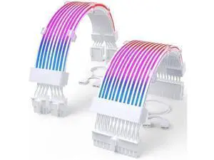 JAENFONG RGB PSU Cable Extension,ARGB PC Power Supply Cable with Soft LED Stripes and PVC Sleeved Extend Cable,16AWG 24 Pin ATX Dual 8 Pin PCIE Set JAENFONG RGB PSU Cable Extension,ARGB PC Power Supply Cable with Soft LED Stripes and PVC Sleeved Extend Cable,16AWG 24 Pin ATX Dual 8 Pin PCIE Set