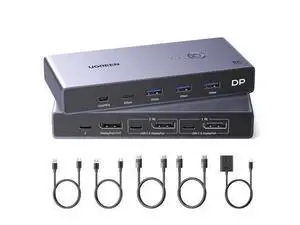 UGREEN 8K Displayport KVM Switch 2 in 1 Out DP1.4 with 4 USB 3.0 Ports(3 USB-A + 1 USB-C) Support 8K@60Hz 4K@240Hz Share 1 Monitor Keyboard Mouse U-Disk Printer, with 2 DP Cables, 2 USB A to C Cables UGREEN 8K Displayport KVM Switch 2 in 1 Out DP1.4 with 4 USB 3.0 Ports(3 USB-A + 1 USB-C) Support 8K@60Hz 4K@240Hz Share 1 Monitor Keyboard Mouse U-Disk Printer, with 2 DP Cables, 2 USB A to C Cables