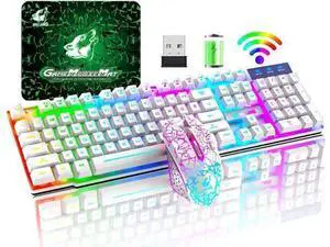 Wireless gaming keyboard and mouse combination, with rainbow LED backlight, rechargeable waterproof mechanical dustproof 7-color backlight, suitable for laptops, PC gamers Wireless gaming keyboard and mouse combination, with rainbow LED backlight, rechargeable waterproof mechanical dustproof 7-color backlight, suitable for laptops, PC gamers