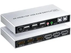 Vszerda DP Plus HDMI KVM Switch for 2 Computers in 2 Monitors Out, Vszerda 4k@60hz Dual Monitor KVM Switch Support HDMI + DP in to HDMI + DP Out Vszerda DP Plus HDMI KVM Switch for 2 Computers in 2 Monitors Out, Vszerda 4k@60hz Dual Monitor KVM Switch Support HDMI + DP in to HDMI + DP Out