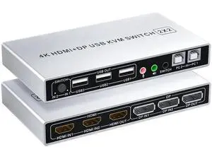 JAENFONG DP Plus HDMI KVM Switch for 2 Computers in 2 Monitors Out, Vszerda 4k@60hz Dual Monitor KVM Switch Support HDMI + DP in to HDMI + DP Out JAENFONG DP Plus HDMI KVM Switch for 2 Computers in 2 Monitors Out, Vszerda 4k@60hz Dual Monitor KVM Switch Support HDMI + DP in to HDMI + DP Out