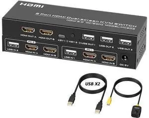 Dual Monitor HDMI KVM Switch 2 Port 4K @60Hz, USB HDMI Extended Display Switch for 2 Computer Share 2 Monitor and 3 USB 2.0 Device Keyboard Mouse, Desktop Controller and USB Cables Included Dual Monitor HDMI KVM Switch 2 Port 4K @60Hz, USB HDMI Extended Display Switch for 2 Computer Share 2 Monitor and 3 USB 2.0 Device Keyboard Mouse, Desktop Controller and USB Cables Included