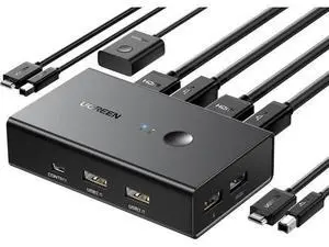 UGREEN HDMI KVM Switch 1 Monitor 2 Computers, with 4 USB Ports 4K@60Hz KVM Switches for Sharing One Monitor Keyboard Mouse Printer with 2 HDMI Cables, 2 USB Cables, Desktop Controller UGREEN HDMI KVM Switch 1 Monitor 2 Computers, with 4 USB Ports 4K@60Hz KVM Switches for Sharing One Monitor Keyboard Mouse Printer with 2 HDMI Cables, 2 USB Cables, Desktop Controller