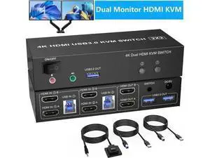 2 Port HDMI Dual Monitor USB 3.0 KVM Switch, 4K@60Hz Extended Display HDMI KVM Switch 2 Monitors 2 Computers with Audio Microphone Output and 3 USB 3.0 Ports, PC Monitor Keyboard Mouse Switcher 2 Port HDMI Dual Monitor USB 3.0 KVM Switch, 4K@60Hz Extended Display HDMI KVM Switch 2 Monitors 2 Computers with Audio Microphone Output and 3 USB 3.0 Ports, PC Monitor Keyboard Mouse Switcher
