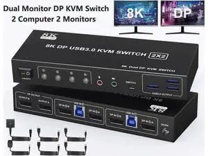 Vszerda 2 Port Displayport KVM Switch 2 Monitors 2 Computers with 3.5mm Audio Jack - 8K@60HZ 4K@144Hz Dual Monitor DP KVM Switches with 3 USB 3.0 Port Sharing Keyboard Mouse, Included Wired Remote Vszerda 2 Port Displayport KVM Switch 2 Monitors 2 Computers with 3.5mm Audio Jack - 8K@60HZ 4K@144Hz Dual Monitor DP KVM Switches with 3 USB 3.0 Port Sharing Keyboard Mouse, Included Wired Remote